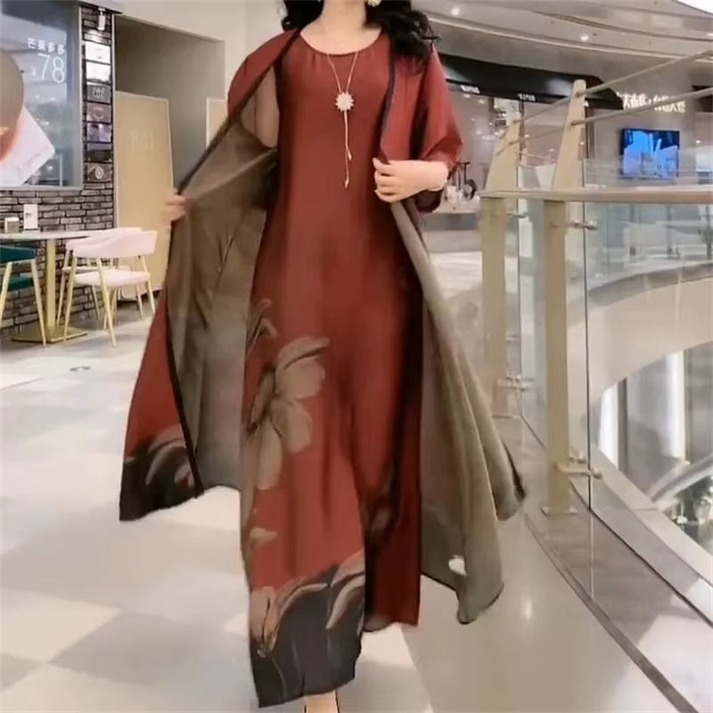 GraceBloom: Elegant Print Two-Piece Summer Dress Set for Women